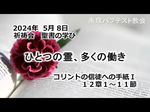 ひとつの霊、多くの働き　コリントの信徒への手紙Ⅰ 12章1～11節 2024/ 5/ 8 WED.　赤塚教会祈祷会 聖書の学び