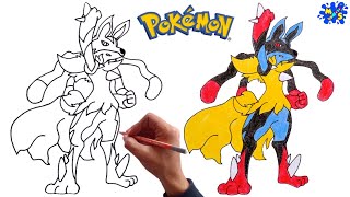 How to Draw Mega Lucario Pokemon | step by step