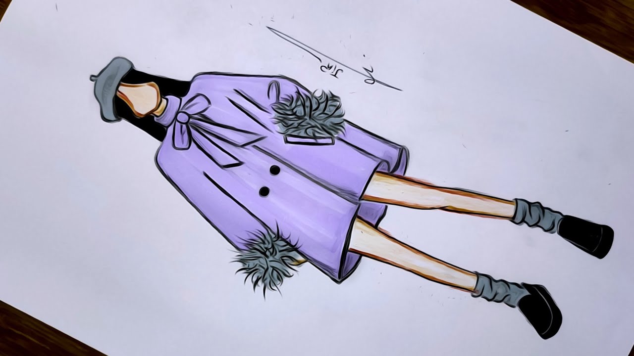 رسم أزياء كورية شتوية خطوة بخطوة🪻| تعليم رسم الازياء للمبتدئين 