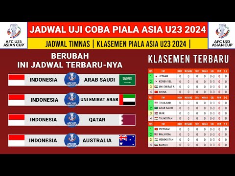 Jadwal Uji Coba Piala Asia U23 2024 - Indonesia vs Arab Saudi - Klasemen Piala Asia U23 2024 Terbaru