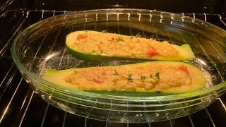 Stuffed courgette from our garden - قوارب الكوسا اللذيذة بدون سلق من حديقتنا