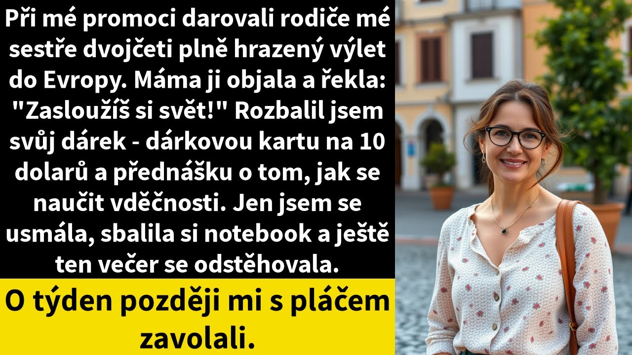 Stála jsem vedle sestry v taláru, čepice létaly vzduchem a já držela v ruce diplom z Harvardu. Máma objala Amelii a předala jí obálku s výletem do Evropy. Pak se otočila ke mně, podala mi dárkovou...