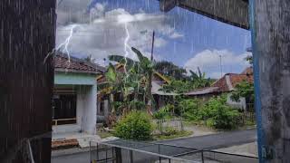 Heavy Rain in Kebumen Village Area | Rainy Day In Indonesia | ASMR Rain Walk and Frog Sounds