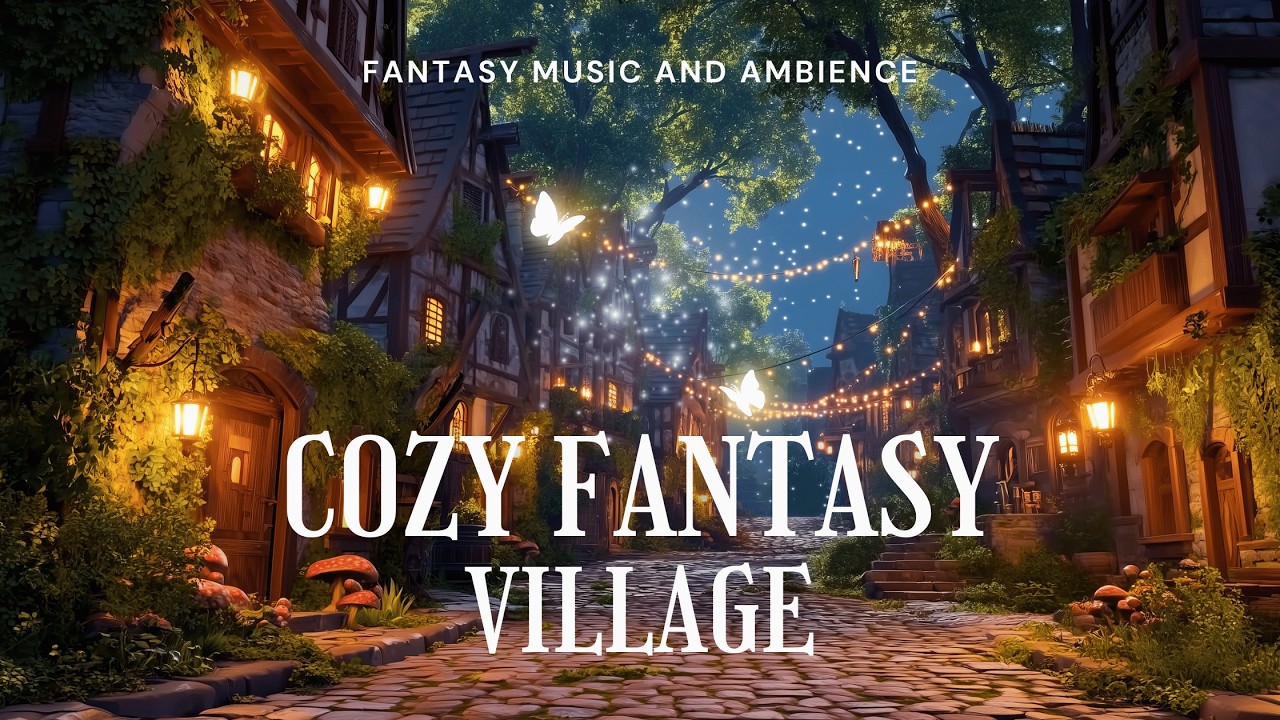(NO MID-ROLL ADS) Cozy Fantasy Village at Night | Fantasy Music and Ambience 🍃🎶