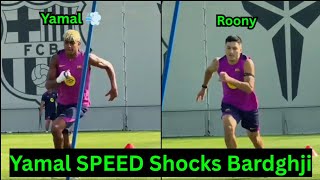 Lamine Yamal won a SPEED Duel against Roony Bardghji during Barcelona Training ahead of Levante
