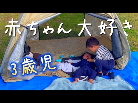 【バーベキューに行ったら大好きな赤ちゃんを発見した3歳児】3歳＆1歳 Japanese baby