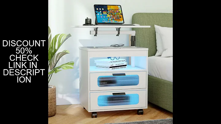 JDPAG Nightstand with Wireless Charging Station, LED Nightstand Has Adjustable Rotary Workstation,Sm