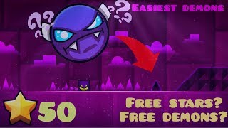 TOP 5 EASIEST DEMONS, FOR STARTERS  (2024) (FREE DEMONS?) | GEOMETRY DASH