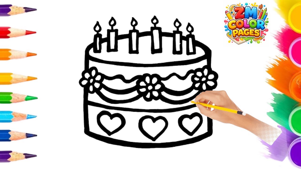 How to draw a Cute Birthday Cake Step by step | Very easy Cake drawing | Draw and Color Cake