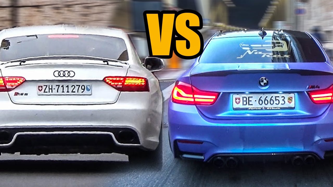 BMW M4 F82 vs AUDI RS5 - Sound Battle! - YouTube