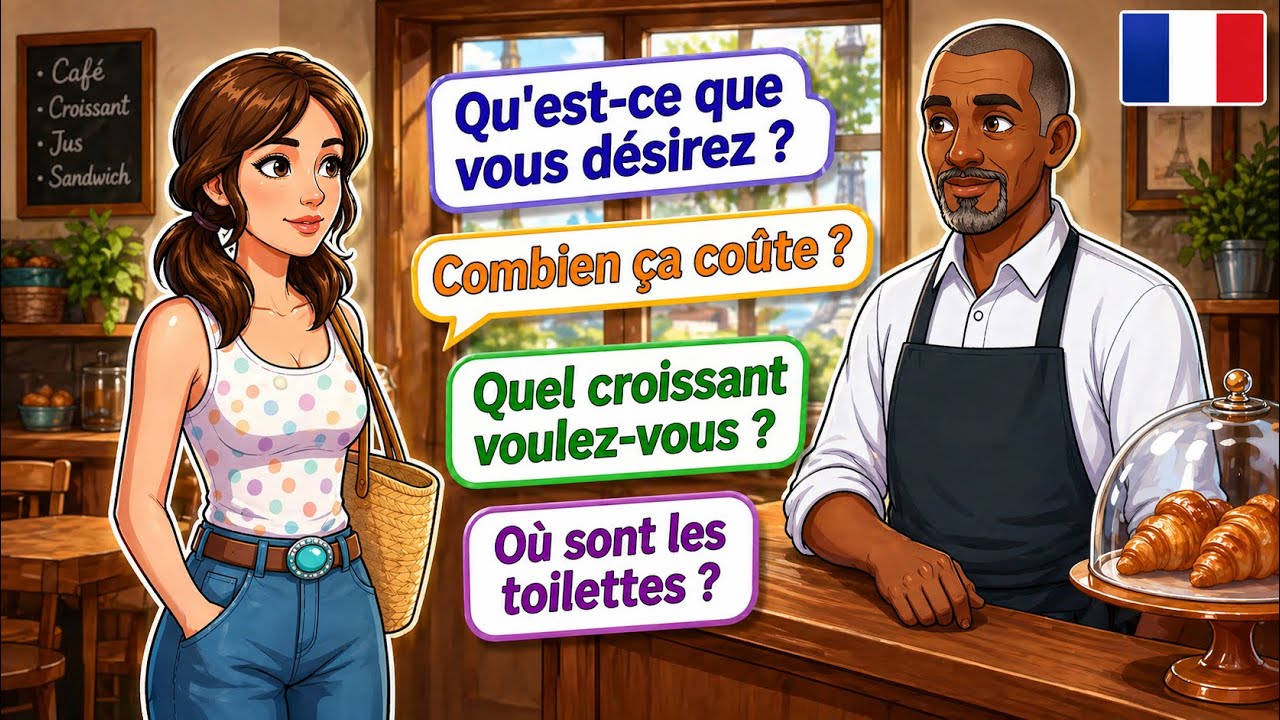 French Dialogue for Beginners w/ Explanations in English | Ordering at a Café