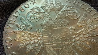 Empress Maria Theresa Coin, 1780 restrike thaler with dark blue & brown toning.