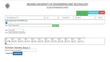Smart Online MIS Attendance Portal (MUET Jamshoro and SZAB Campus)