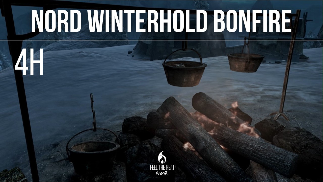 ASMR Frozen North of Winterhold ❄️ | Skyrim Blizzard & Distant Sea Ambience for Deep Sleep