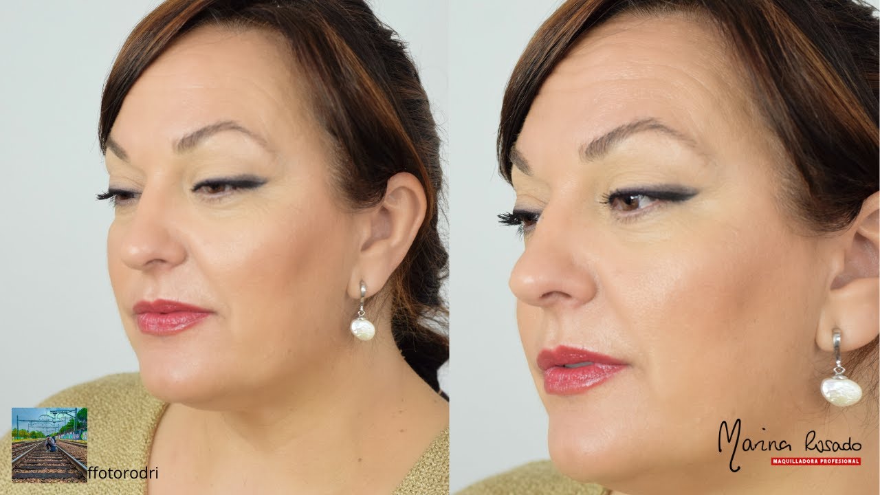 Doble eyeliner difuminado en párpado maduro. Morado y negro