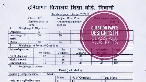 Question paper design 12th class all subjects | HBSE | crsinghsir