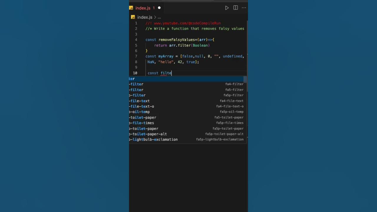 Remove Falsy Values from JavaScript Arrays #codingshorts #tutorial # ...