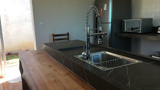 How to make modern kitchen countertop/ kitchen island with porcelain tile. Step by step.