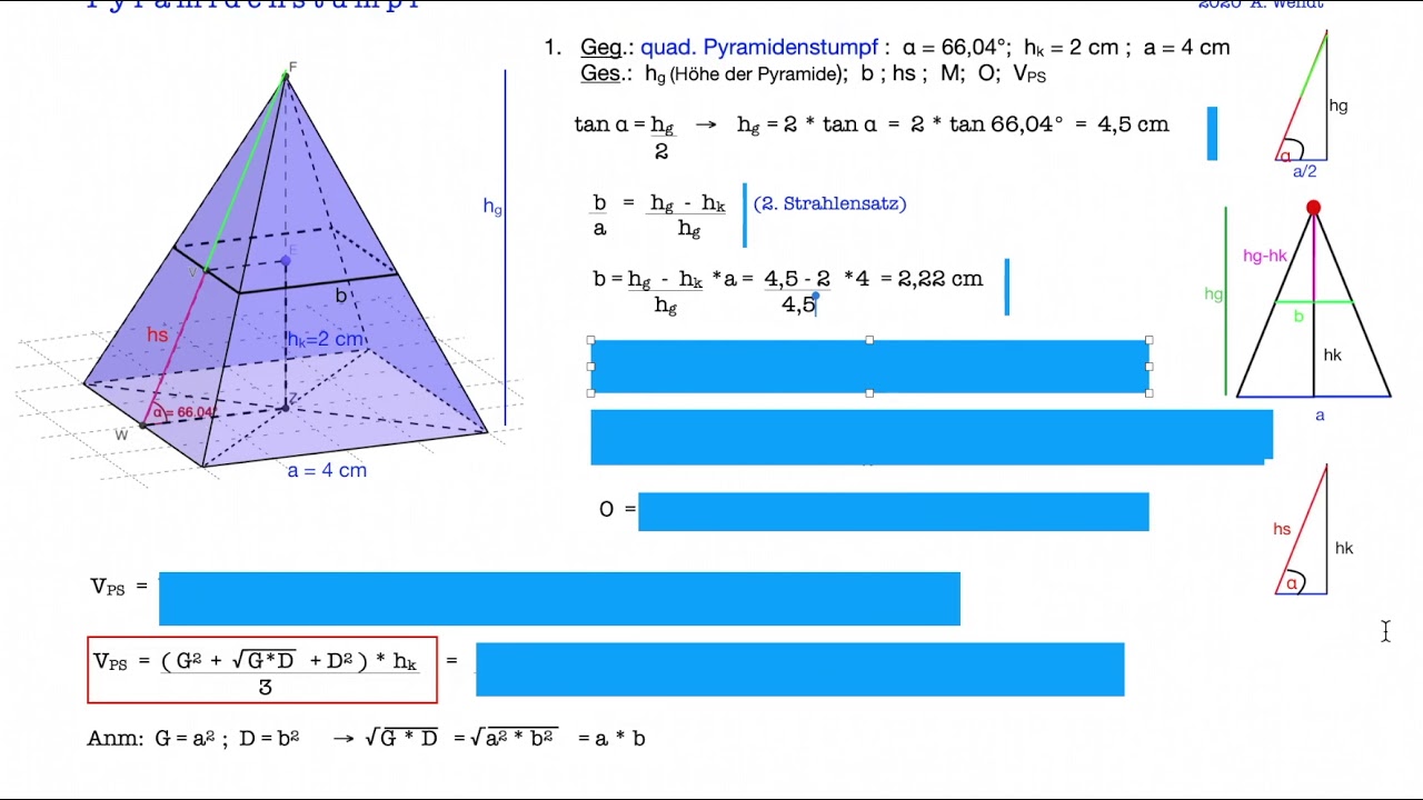 Eine Laterne Hat Die Form Eines Pyramidenstumpfes Pyramidenstumpf: Berechnungen - YouTube