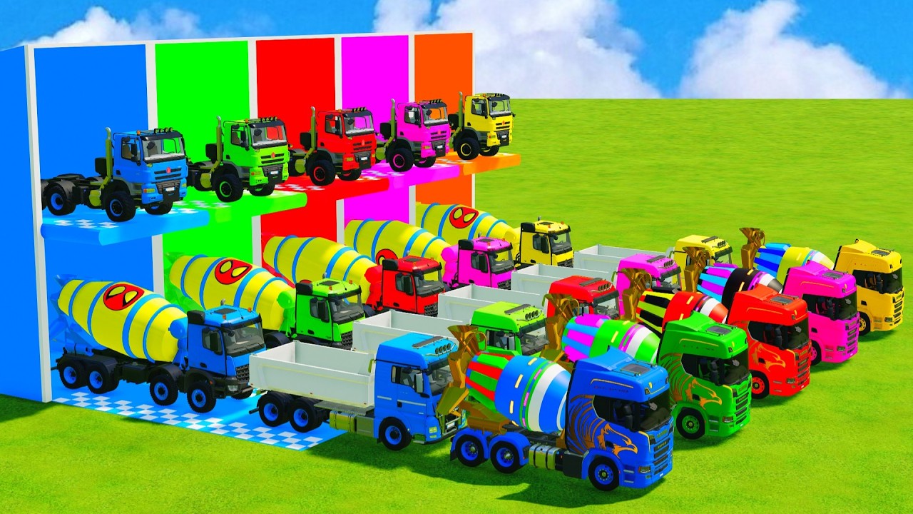 TRANSPORTING ALL COLORFUL VEHICLES IN FARMING SIMULATOR 25 - GARAGE WITH COLORS!