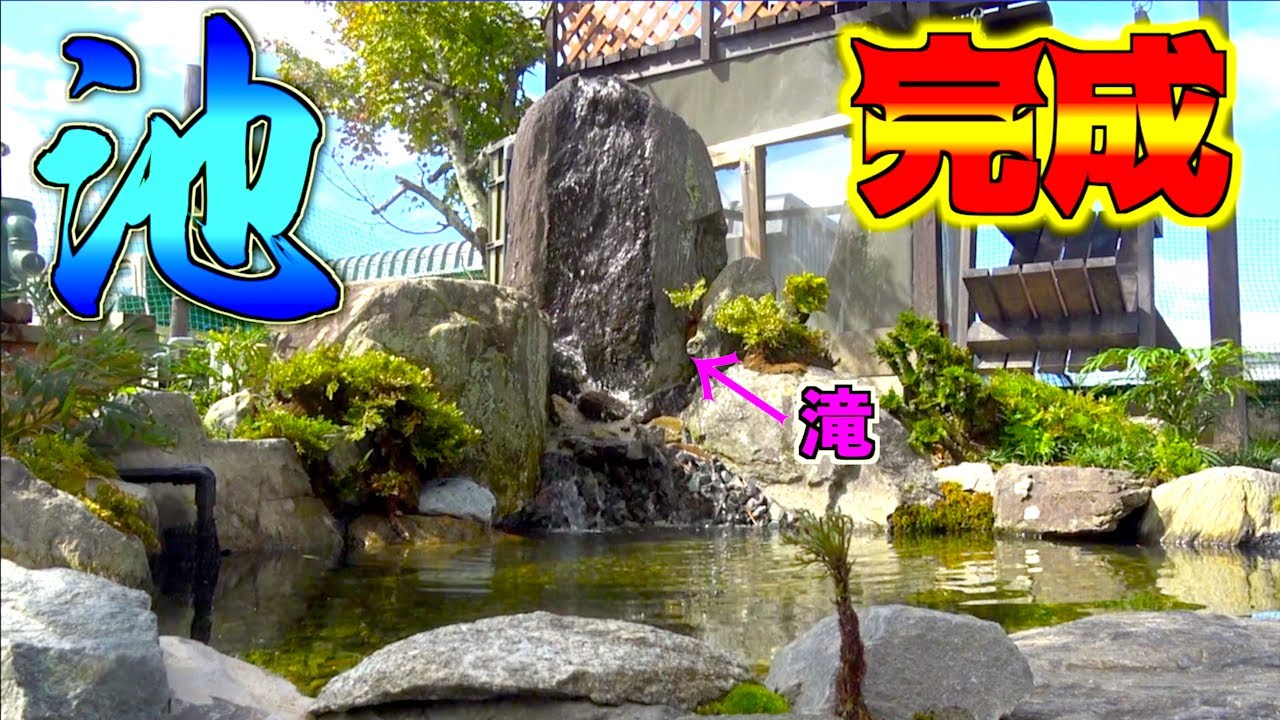 【池作り】遂に完成！？池に滝と濾過装置を作る！！