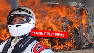 Worst Day At The Track, Car Burns To The Ground… *He Just Got Out In Time*