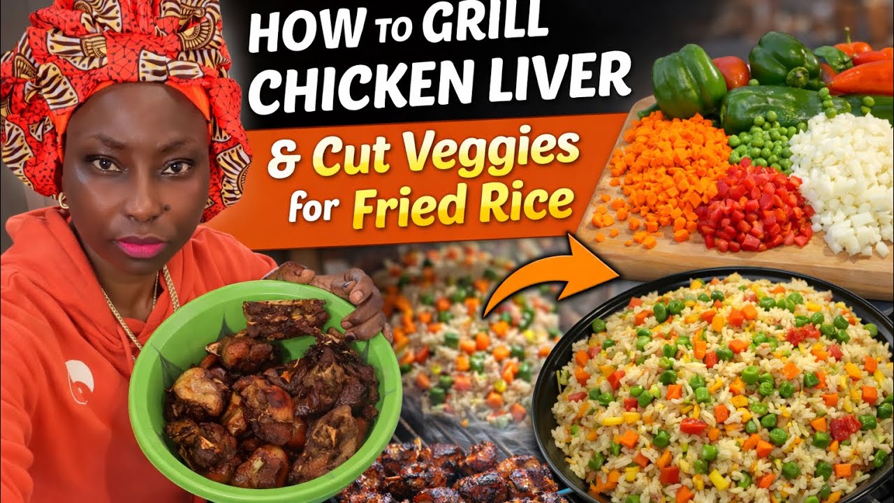 how to grill chicken liver and cut some vegetable for fried rice