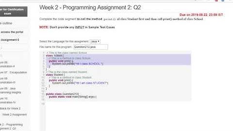 Programming in java Nptel Programming assignment 2 week 2 2019