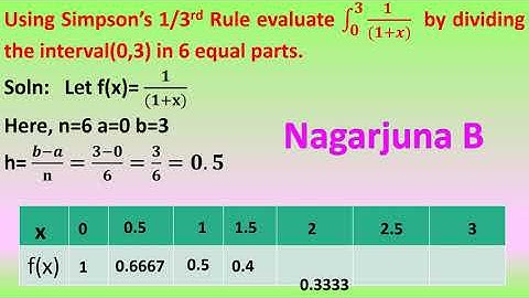 Evaluate integral 0 to 3 1/(1+x)dx by using  Simpsons One Third Rule. 3rd Problem  on Simpsons Rule.