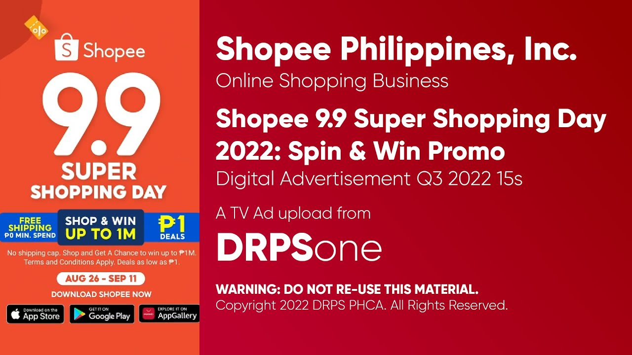 Shopee 9.9 Super Shopping Day Spin & Win Promo Digital Ad Q3 2022 15s