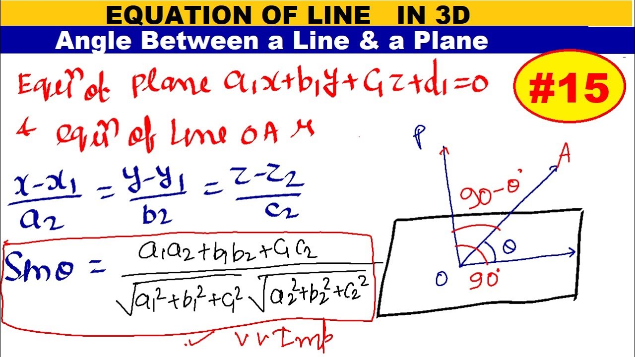 15 Angle between of a line and Plane Equation of line