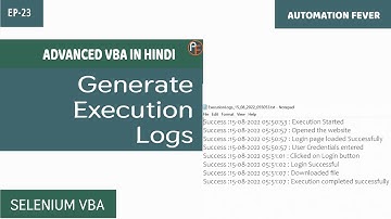 Generate Execution Logs Part-I | VBA Selenium | Advanced VBA in Hindi