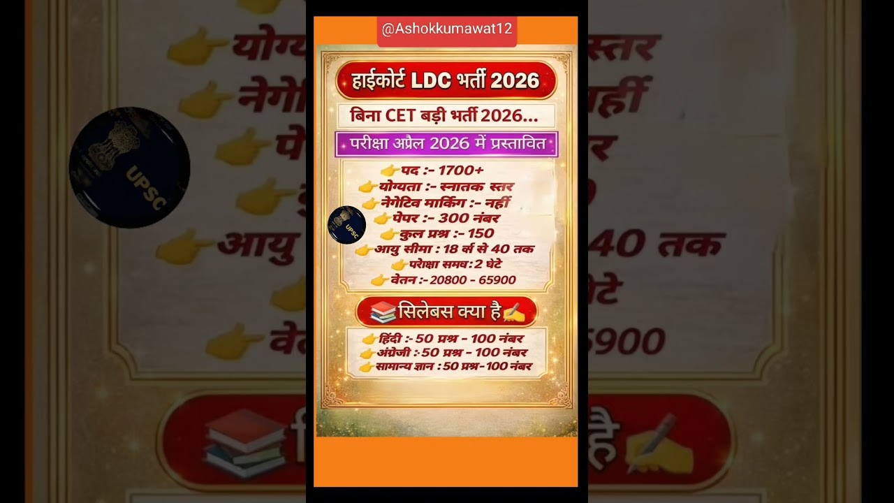 rajsthan High Court LDC 2026,new vacancy,exam kab hai,syllabus kyahai,