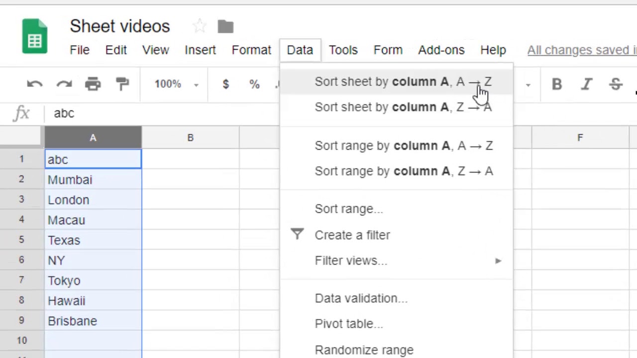 How to put data in Alphabetical order in Google sheet ...