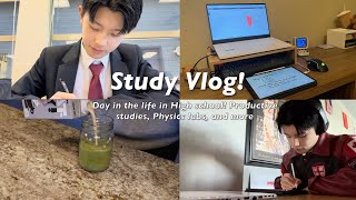 High School Study Vlog💻🥽! Day in my life, exam studies, physics labs, productivity, and more!