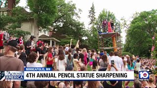 Massive pencil receives annual sharpening in Minneapolis