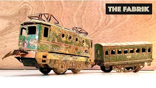 1954s Hornby model train  abandoned rusty locomotive  restoration