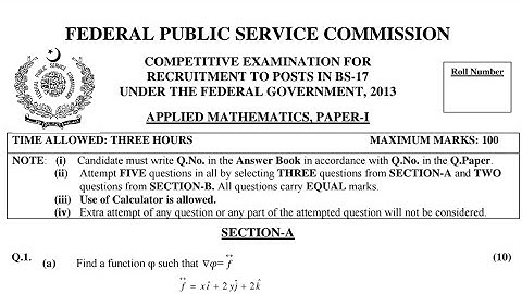 CSS PAST PAPERS - 2013 - APPLIED MATHEMATICS - PAPER 1 - OPTIONALLY SUBJECT  (GROUP 2)