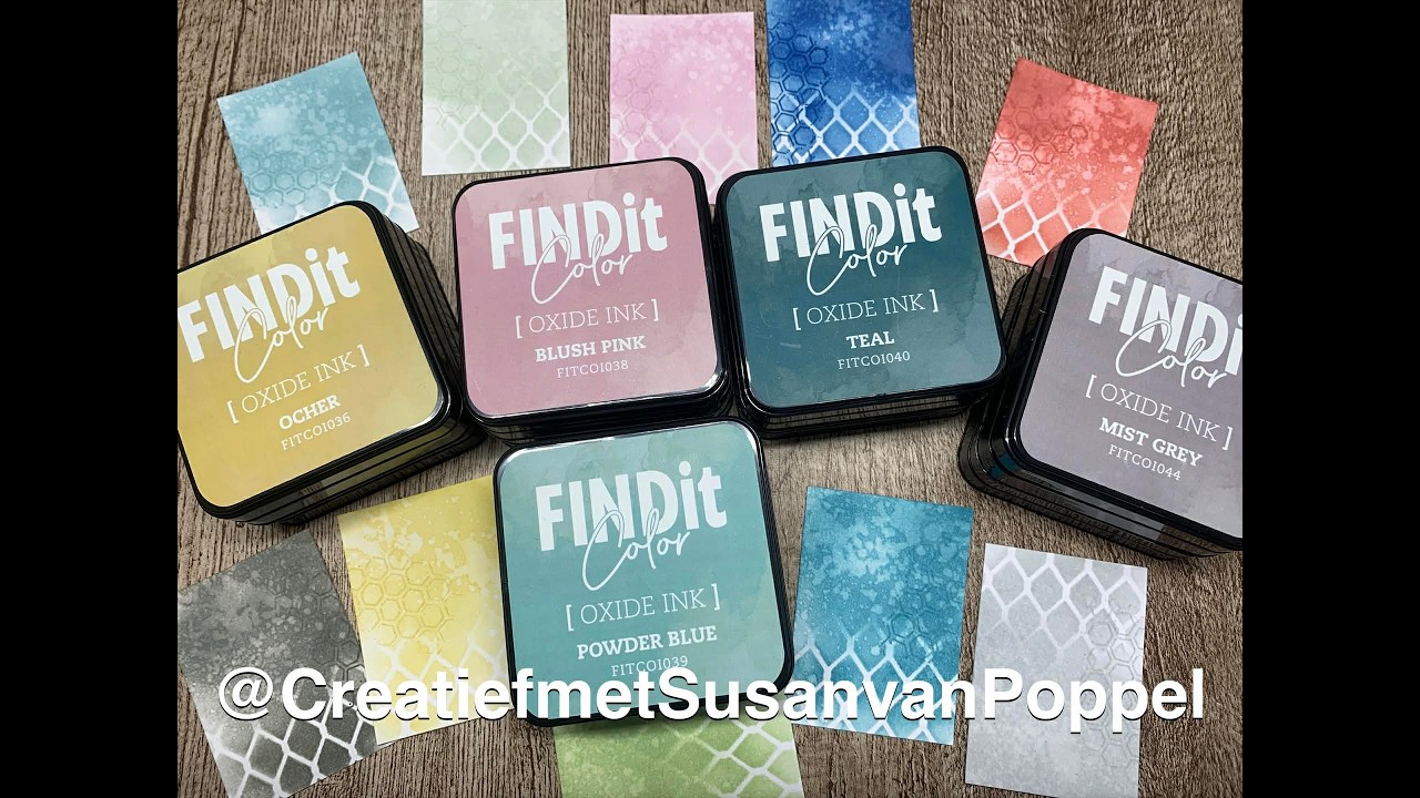 Kleurenkaart maken van 10 nieuwe oxide inkten van Find It (6-3)