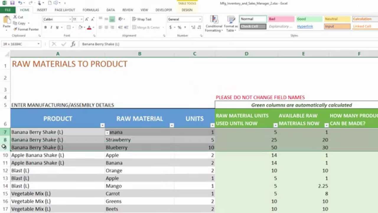 Manufacturing Inventory and Sales Manager Excel Template v23 Overview With Regard To Stock Report Template Excel