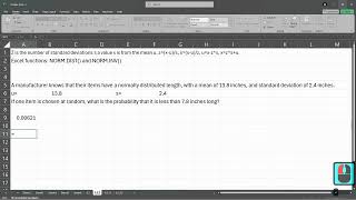 Stats 243 = 6.2.9 = Normal Distribution Given Score Find Probability In Excel