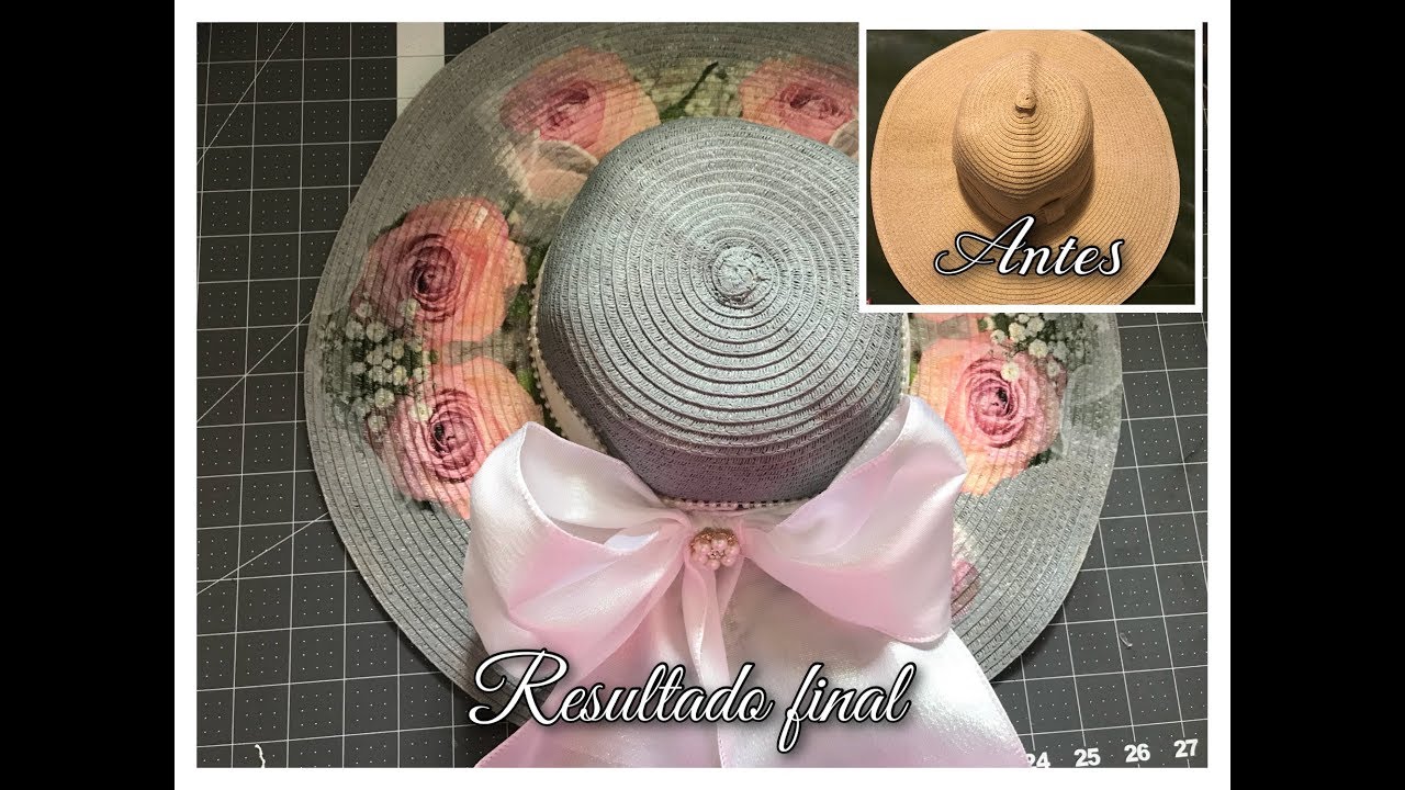 Reciclando,Tranformando  sombrero viejo a nuevo  con la tecnica decoupage