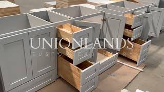 Unionlands Cabinetry Gray Blue Shaker Panel Modular Kitchen Cabinet With Dovetail Drawers