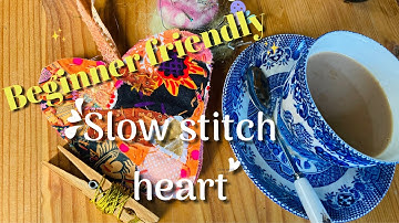 Beginner friedly #slowstitch heart step by step ♻️ reuse fabric scraps 
