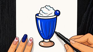 ll How To Draw An Easy Blue Berry Shake Glass ll Easy Blue Berry Shake Glass Drawing ll Shake Art ll