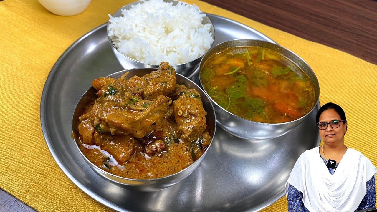 சிக்கன் மிளகு கறி தக்காளி ரசம் சாதம் | Pepper Chicken Curry Thakkali Rasam | Nonveg Lunch Menu