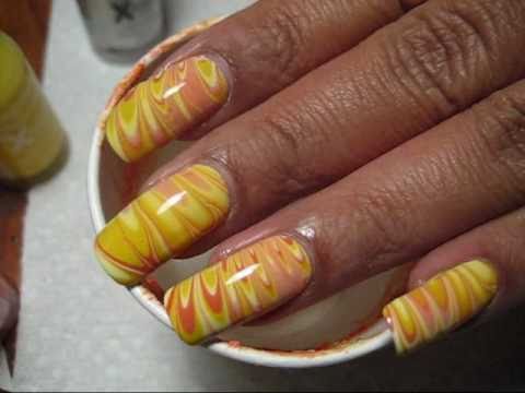 Candy Corn Water Marble Nail Art Tutorial