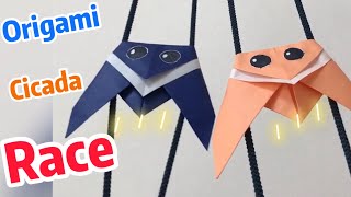 Origami Cicada! How to make Paper Cicada! Origami Cicada RACE! Super Easy and FUN!