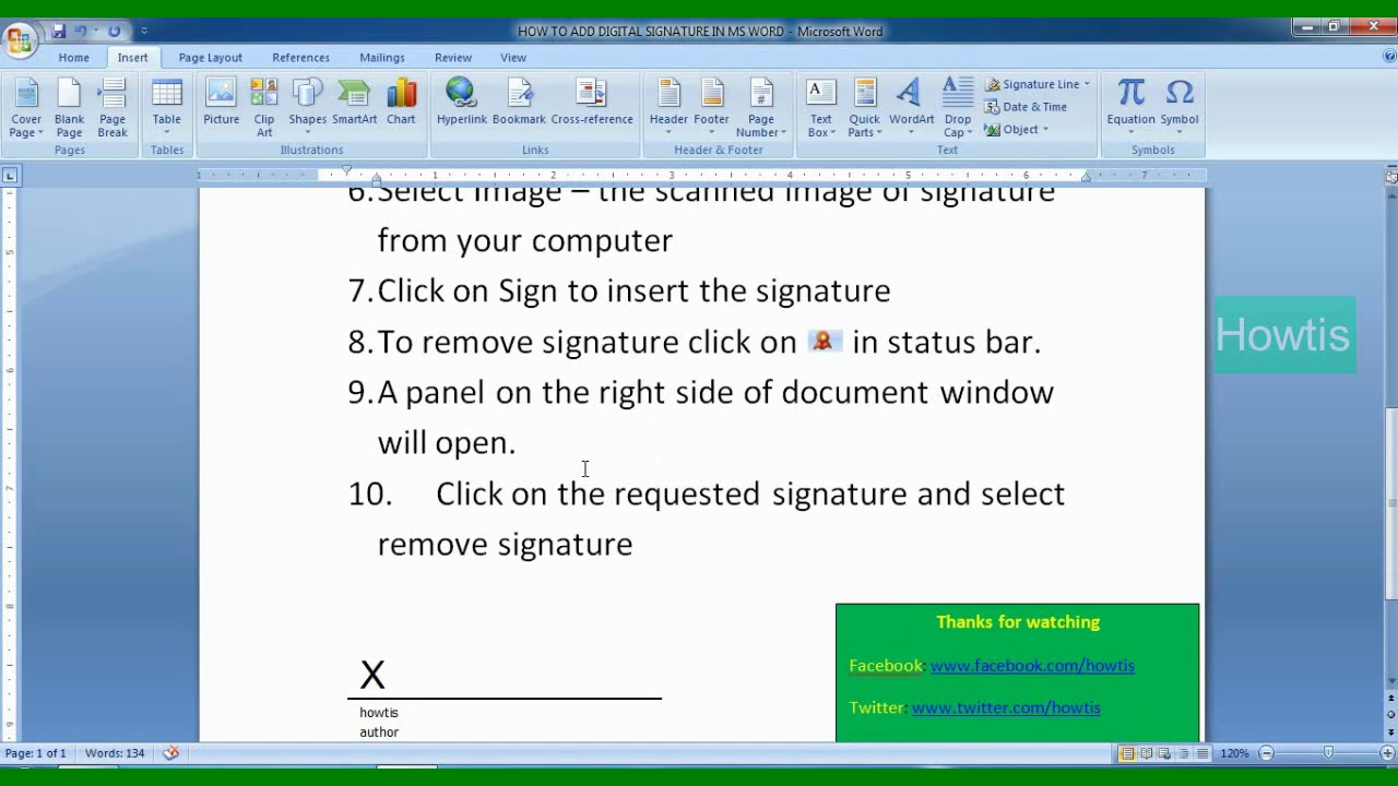 how to add a signature in word with a touchscreen