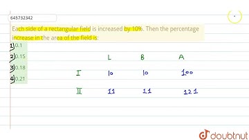 Each side of a rectangular field is increased by 10%. Then the percentage increase in the area o...